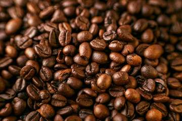 Closeup photo of roasted coffee beans