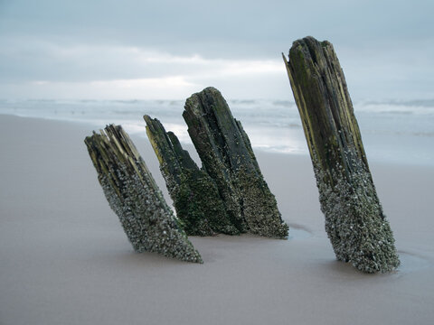broken pole on beach