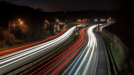 Fototapeta na wymiar The Vibrant Energy of Cities: Night timelapse cityscape lights with Traffic Trails