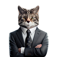 businessman with a cat on transparent background for project decoration. Publications and websites