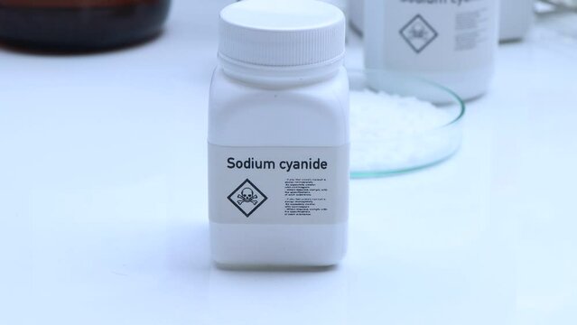 Sodium cyanide in glass, chemical in the laboratory and industry, dangerous Chemical or raw materials for production