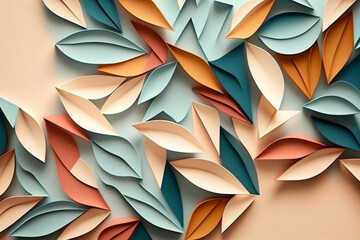 Obraz premium Pastel papercut texture with colorful cut and floral elements. Intricate floral cut with pastel colors background. Ai generated