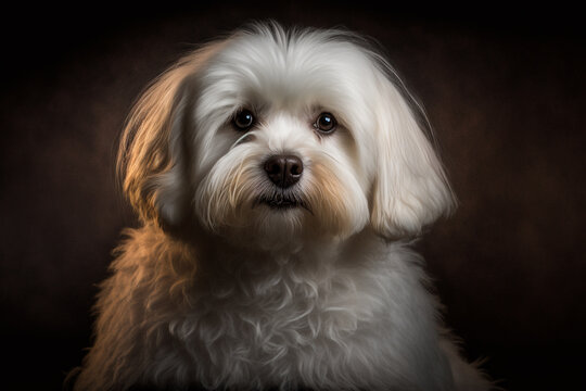Coton de Tulear Dog: Graceful and Playful Companion on a Dark Canvas