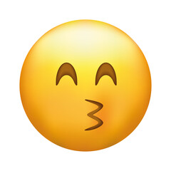 Kissing emoji with closed eyes. Kiss emoticon with happy blushing face.