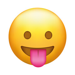 Fototapeta premium Taunting emoji. Squinting face, grin with tongue out and opened eyes.
