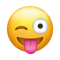 Winking emoji with tongue. Crazy emoticon with stuck-out tongue and winking eye.