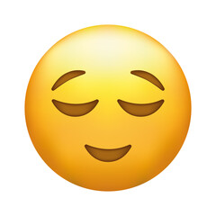 Calm emoji. Relieved emoticon, peaceful face with closed eyes and smile