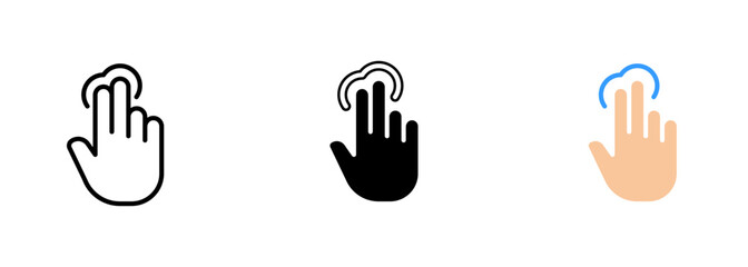 An icon of multiple fingers on a touchscreen, representing the idea of touch-based interaction or control. Vector set of icons in line, black and colorful styles isolated.