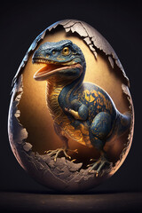 Baby Dinosaur Nesting out of an Egg. Dinosaur coming out of an egg shell. Ai generated