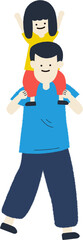 Obraz premium girl is sitting on father’s shoulders_1