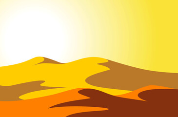 Sandy desert under hot sun in yellow sky. Vector background