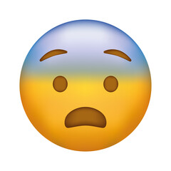 Screaming in fear emoji. Horror and fright emoticon. Yellow face with blue forehead.