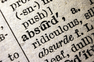 Definition of word absurd on dictionary page, close-up