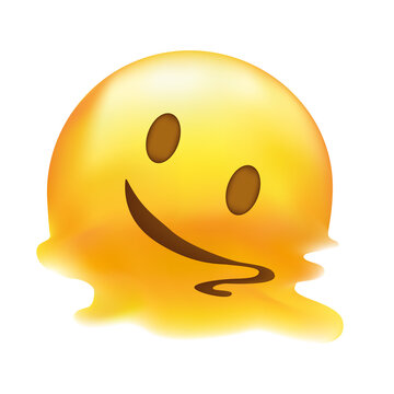 Melting Emoji. Melted Yellow Face With Exhausted Smile, Overheated Smiling Emoticon Melting Into A Puddle