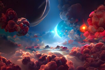 Ilustracja inspirowana kosmosem, wszechświat, chmury, gazy, światło. Wygenerowane przy pomocy AI