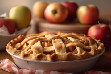 Golden Brown Apple Pie, Displaying the Classic Beauty of this Beloved American Dessert, created with Generative AI technology