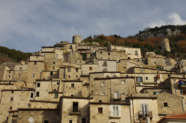 Fototapeta na wymiar Pesche - Isernia - Molise - Ancient stone houses of a characteristic Molise village - Italy