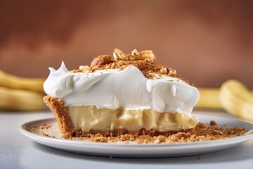 Irresistible Banoffee Pie, Showcasing Beige and Golden Tones of this Decadent British Dessert, created with Generative AI technology