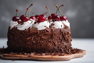 Mouthwatering Black Forest Cake, Showcasing the Decadent Layers of this German Delight, created with Generative AI technology
