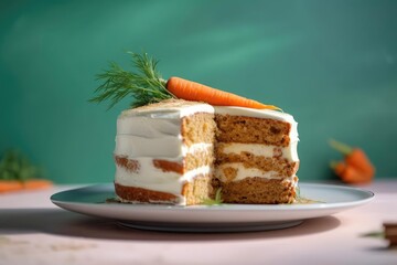 Mouthwatering Carrot Cake, Accentuating the Warm Hues and Creamy Frosting of this Beloved Dessert, created with Generative AI technology
