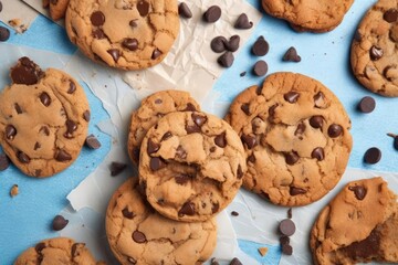 Chocolate Chip Cookie, Displaying Beige and Warm Brown Tones, Perfect for a Sweet Indulgence, created with Generative AI technology