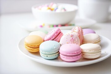Obraz premium Exquisite Macarons, a Pastel of Colors and Flavors, created with Generative AI technology