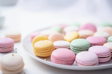 Obraz na płótnie Canvas Exquisite Macarons, a Pastel of Colors and Flavors, created with Generative AI technology