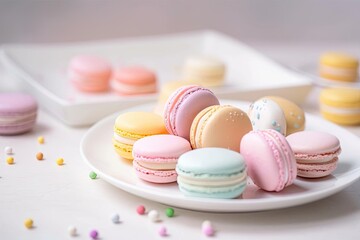 Obraz premium Exquisite Macarons, a Pastel of Colors and Flavors, created with Generative AI technology
