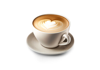 Fototapeta premium Side view of hot latte coffee with heart latte art, created with generative AI
