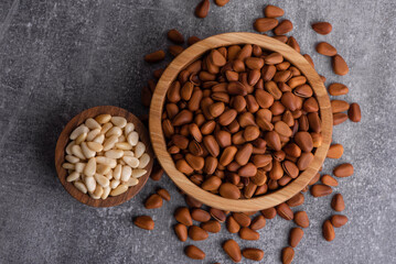 Pine nuts shelled and peeled. Сedar nuts. Toasted Organic Healthy Food.