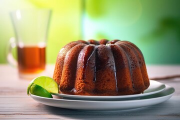 Tempting Rum Cake, Showcasing Beige Tones and Dark Brown Glaze, created with Generative AI technology