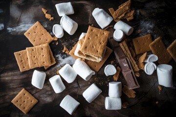 Campfire Classic: Shot of Delicious Smores, Featuring Beige and Dark Brown Tones, created with Generative AI technology