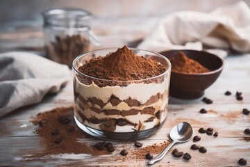 Authentic Tiramisu, Featuring Beige and Cocoa Colors, created with Generative AI technology