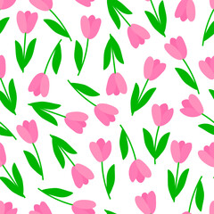 Seamless pattern pink tulip vector illustration