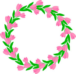 Fototapeta na wymiar Round floral frame banner card pink tulip vector illustration