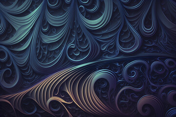 Obraz premium Abstract shapes lines, swirls and waves blue background pattern. Digital illustration created with generative AI tools.