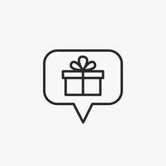 Gift box in chat bubble icon. Online shopping concept
