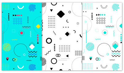 seamless patterns in memphis style. Design elements for book cover, brochure, magazine, flyer, booklet. Abstract shape collage	
