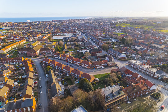 drone shot of a beautiful and pretty city Bridlington, United Kingdom. holiday resort in Yorkshire. High quality photo