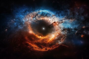 Space clouds with a black hole in the center, surrounded by swirling nebulae Generative AI