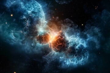 Fototapeta premium Space clouds with a binary star system at the center, surrounded by gas and dust Generative AI