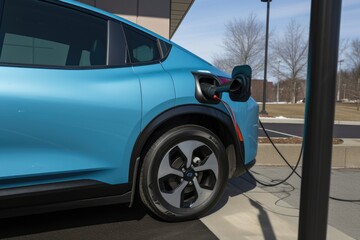 Obraz na płótnie Canvas Electric car charging, EV car charging near the station, Generative AI