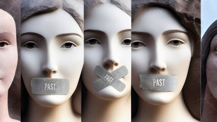 Past and silenced women. They are symbolic of the countless others who has been silenced simply because of their gender. Past that seek to suppress women's voices.,3d illustration