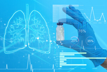 Medical technology concept. Doctor and illustration of different icons, closeup
