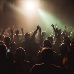 Fototapeta premium Siluette of a crowd chearing at a concert - cinematic lighting