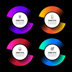 Infographic template. 4 circles with icons in dark style