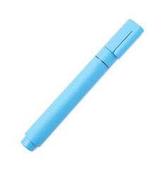 Bright light blue marker isolated on white, top view. School stationery
