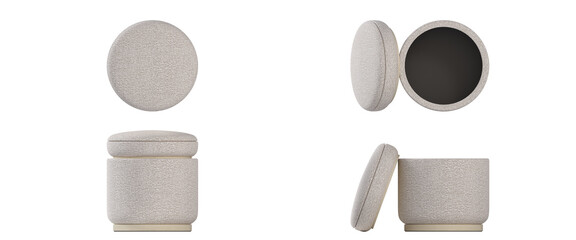 soft pouf isolated on white background, interior furniture, 3D illustration, cg render