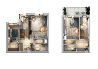 Apartment planning 3D view in perspective.