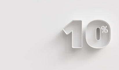 White 3d 10 (ten) percent on white background. For advertising promotion, 3d financial concept design. Promotional materials. 10% interest special offer. Symbol icon with percentage.